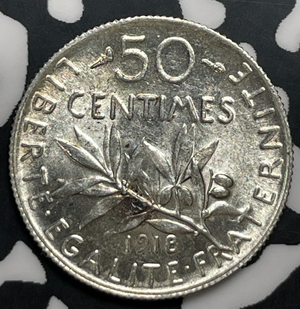 1918 France 50 Centimes Lot#C0324 Silver! High Grade! Beautiful!