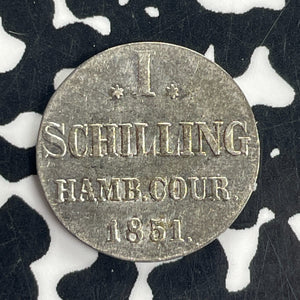 1851 Germany Hamburg 1 Schilling Lot#T8458 Silver! High Grade! Beautiful!