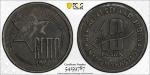 1943 Poland Lodz Ghetto 10 Mark PCGS Environment. DMG-AU Details Lot#G1054