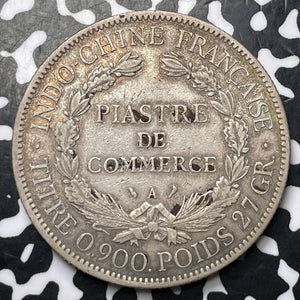 1908-A French Indo-China 1 Piastre Lot#JM8743 Large Silver!