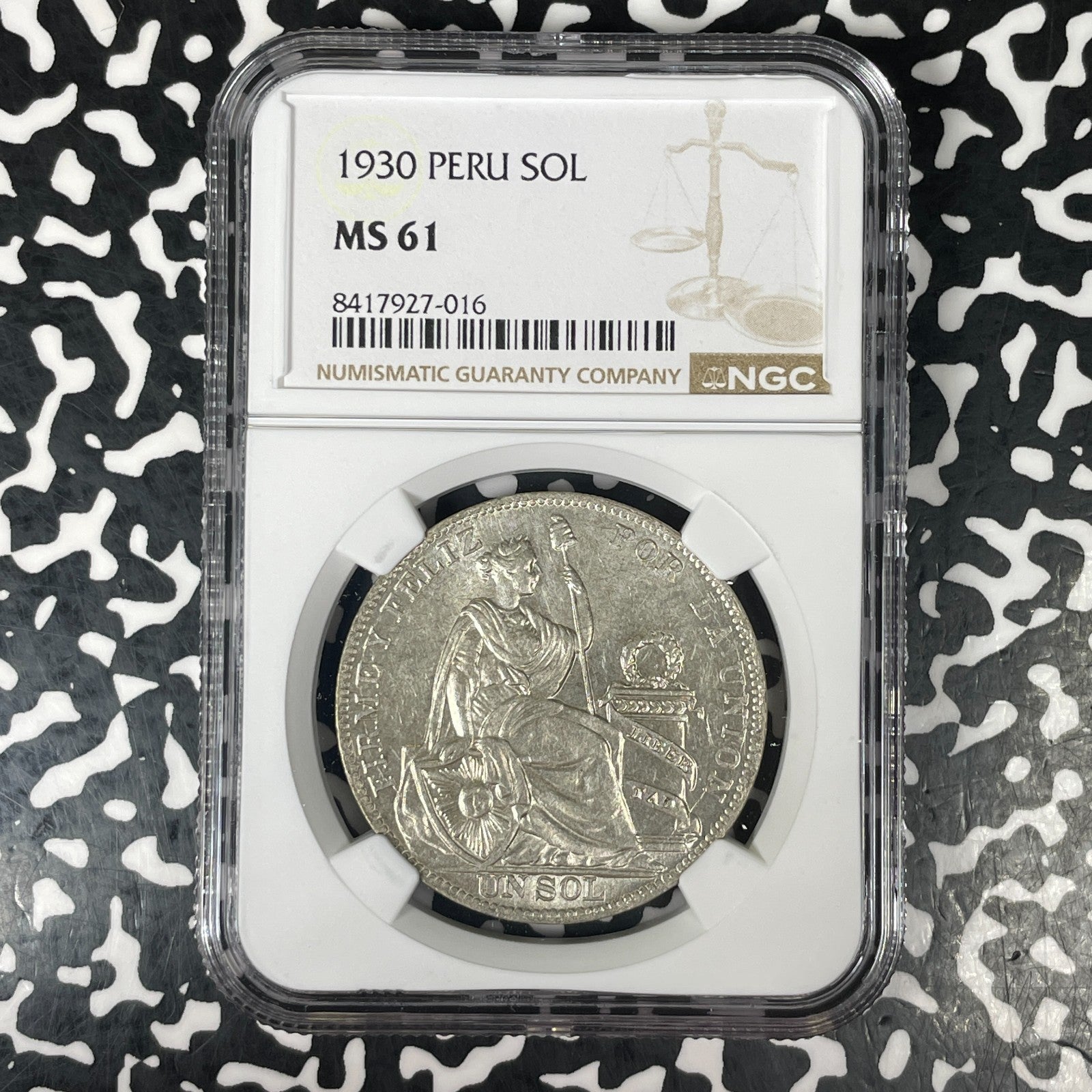 1930 Peru 1 Sol NGC MS61 Lot#G1532 Large Silver! Nice UNC! 24000 Minted