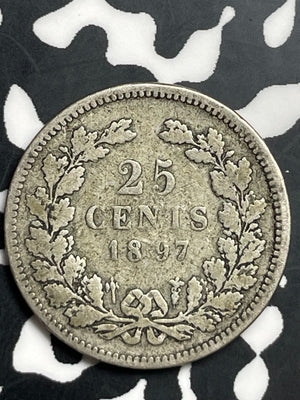 1897 Netherlands 25 Cents Lot#T9856 Silver!