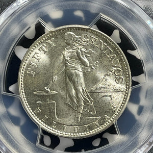 1945-S U.S. Philippines 50 Centavos PCGS MS65+ Lot#G1058 Silver! Gem BU!