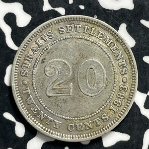 1883 Straits Settlements 20 Cents Lot#JM9964 Silver! Nice Detail, Old Cleaning