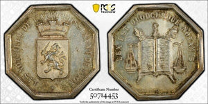 (1860-79) France Notaries Of Lyon Jeton PCGS MS62 Lot#G9443 Silver! Nice UNC!