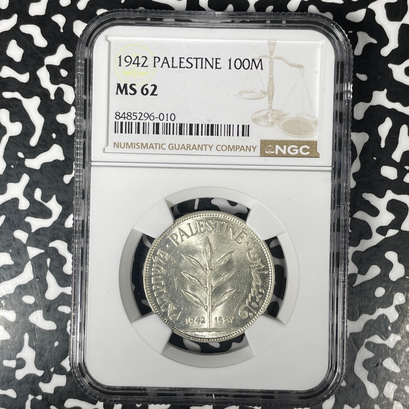 1942 Palestine 100 Mils NGC MS62 Lot#G1382 Silver! Nice UNC!