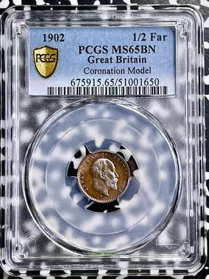 1902 G.B. Edward VII Coronation 1/2 Farthing PCGS MS65BN Lot#G9824 Gem BU!