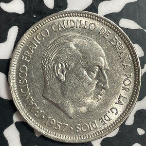 1957(58) Spain 5 Pesetas Lot#T3709 Key Date! High Grade! Beautiful!