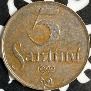 1922 Latvia 5 Santims Lot#D8837 Nice!