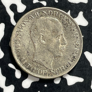 1918 Norway 50 Ore Lot#JM9928 Silver! High Grade! Beautiful!