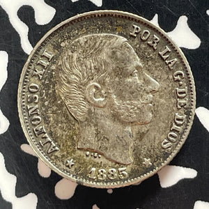 1885 Spanish Philippines 20 Centavos Lot#T4668 Silver! Nice!