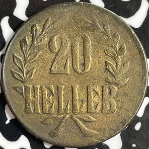 1916-T German East Africa 20 Heller Lot#D9097 Brass