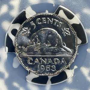 1953 Canada 5 Cents PCGS Environment. DMG-UNC Detail Lot#G1037 No Strap/Far Leaf
