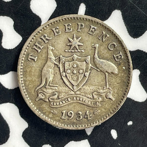 1934 Australia 3 Pence Threepence Lot#C0765 Silver!