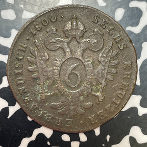1800-E Austria 6 Kreuzer Lot#T2512 Corrosion
