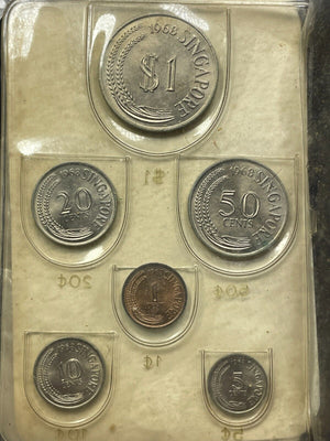 1968 Singapore 6x Coin Mint Set Lot#B2170 With Case & C.O.A.