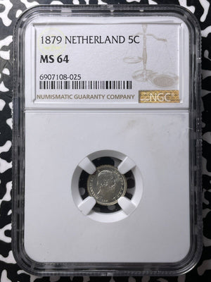 1879 Netherlands 5 Cents NGC MS64 Lot#G9055 Silver! Choice UNC!