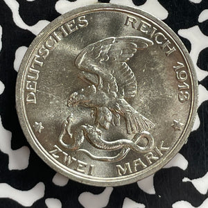 1913-A Germany Prussia 2 Mark Lot#T7753 Silver! High Grade! Beautiful! KM#532