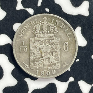 1909 Netherlands East Indies 1/10 Gulden Lot#T9206 Silver!