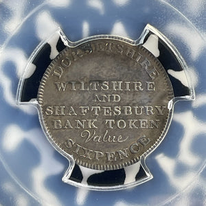 1811 G.B. Dorsetshire Wiltshire 6 Pence Token PCGS MS61 Lot#G768 Silver!