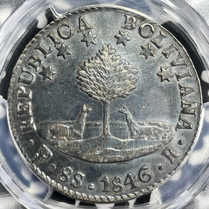 1846-PTS R Bolivia 8 Soles PCGS XF45 Lot#G9612 Large Silver!