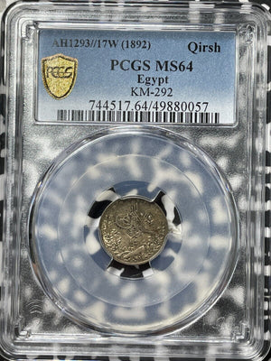 AH 1293 (1892-W) Egypt 1 Qirsh PCGS MS64 Lot#G8154 Silver! Choice UNC! KM#292