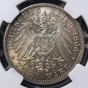 1906 Germany Baden Anniversary 2 Mark NGC MS64 Lot#G8899 Silver! Choice UNC!