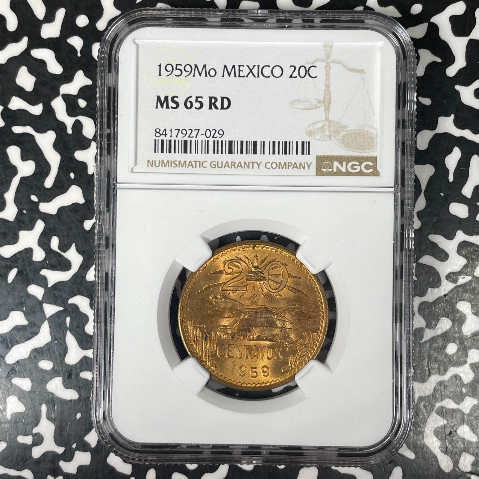 1959-Mo Mexico 20 Centavos NGC MS65RD Lot#G1541 Key Date! Gem BU!