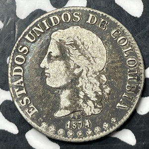 1874/3 Colombia Medellin 1 Decimo Lot#JM8676 Silver! Scarce! KM#151.2