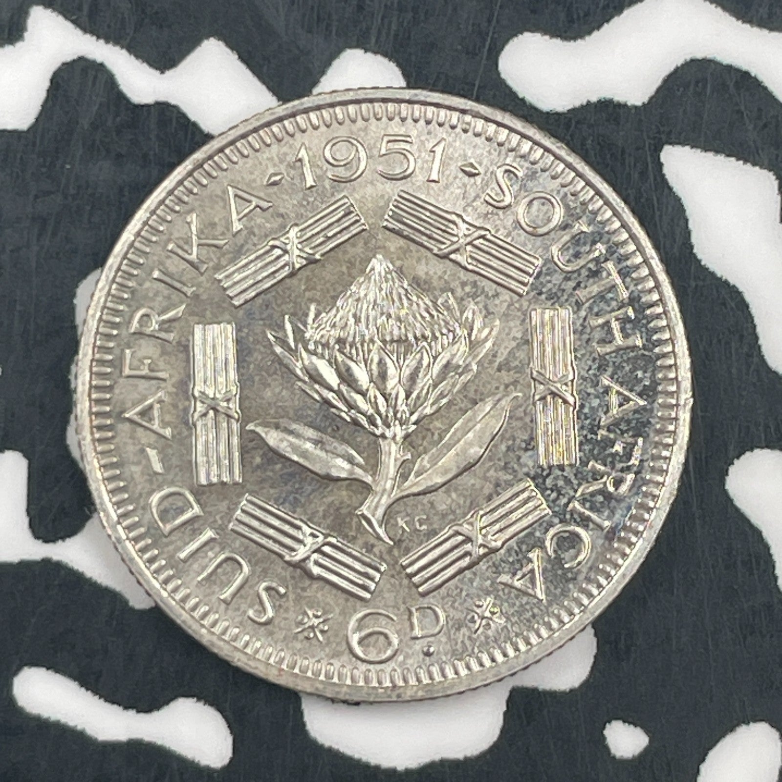 1951 South Africa 6 Pence Sixpence Lot#F7853 Silver! Proof!