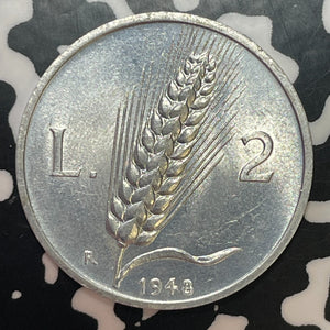 1948-R Italy 2 Lire Lot#T2516 High Grade! Beautiful!