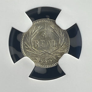1896 Guatemala 1/4 Real NGC MS64 Lot#G826 Silver! Choice UNC! Wreath Reverse