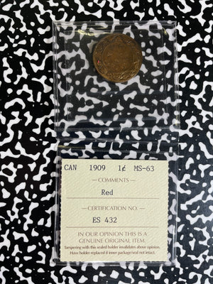 1909 Canada Large Cent ICCS MS63RD Lot#OV1591 Choice UNC!