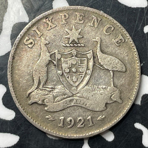 1921 Australia 6 Pence Sixpence Lot#E9463 Silver!