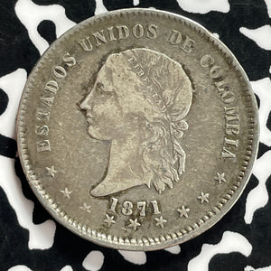 1871-Bogota Colombia 5 Decimos Lot#JM9853 Silver! Scarce! KM#153.1