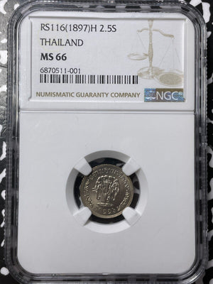 RS 116 (1897) Thailand 2 1/2 Satang NGC MS66 Lot#G7034 Gem BU!