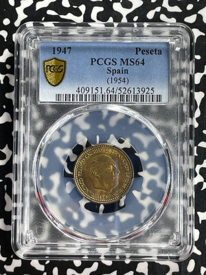 1947 (54) Spain 1 Peseta PCGS MS64 Lot#G917 Choice UNC!