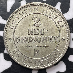 1865-B Germany Saxony 2 Neu Groschen Lot#JM8977 Silver! High Grade! Beautiful!
