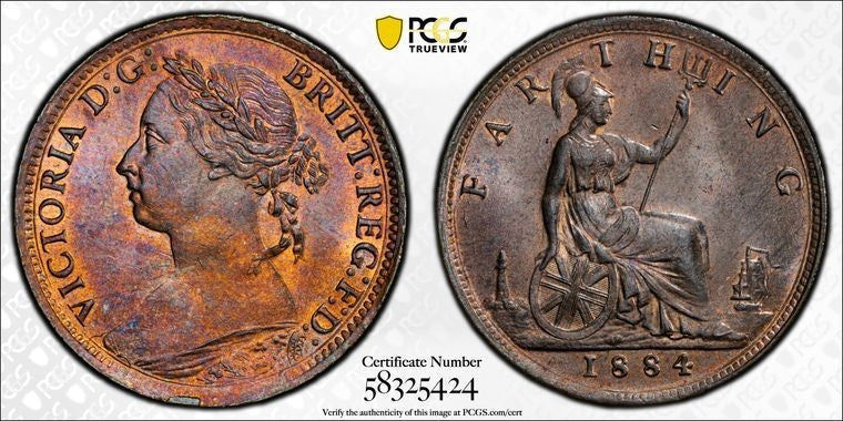 1884 Great Britain Victoria Farthing PCGS MS65RB Lot#G3594 Top Graded! S-3958