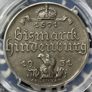 1931 Germany Bismarck & Hindenburg Medal By Goetz PCGS SP58 Lot#G8553 Silver!