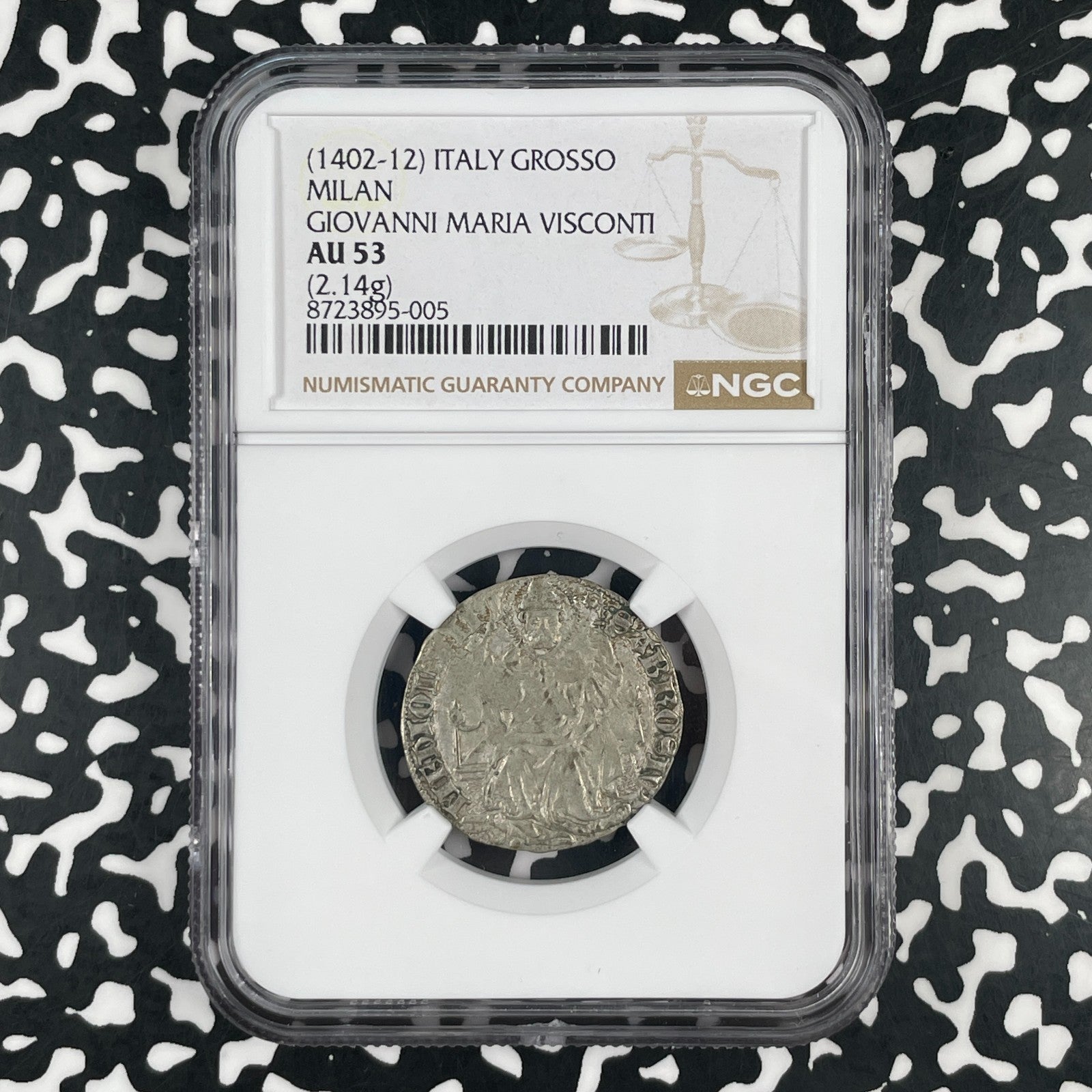 (1402-12) Italy Milan Giovanni Visconti 1 Grosso NGC AU53 Lot#G3403 Silver!