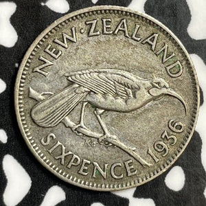 1936 New Zealand 6 Pence Sixpence Lot#E6096 Silver!