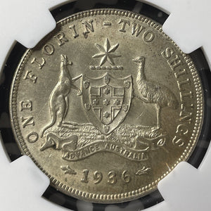 1936 Australia 1 Florin NGC MS62 Lot#G8785 Silver! Nice UNC!