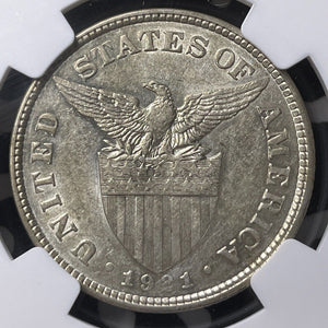 1921 U.S. Philippines 50 Centavos NGC AU58 Lot#G9007 Silver!