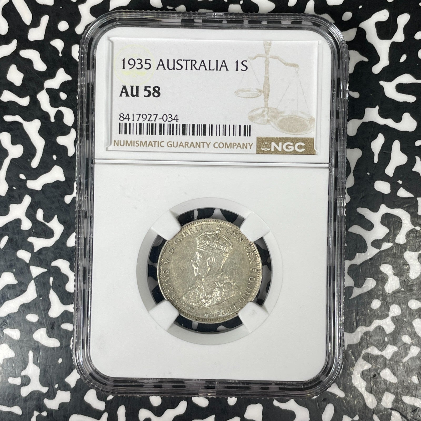 1935 Australia 1 Shilling NGC AU58 Lot#G1547 Silver!