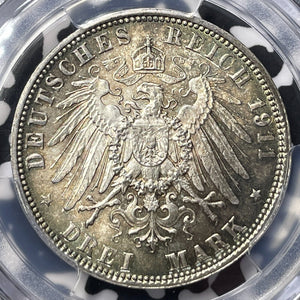 1911-D Germany Bavaria 3 Mark PCGS MS64 Lot#G7463 Silver! Choice UNC! J-49