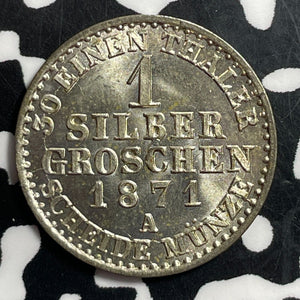 1871-A Germany Prussia 1 Groschen Lot#T1461 Silver! High Grade! Beautiful!