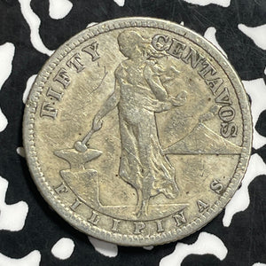 1907-S U.S. Philippines 50 Centavos Lot#C0706 Silver!