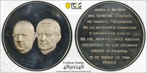 1964 Mexico Lopez Mateos & DeGaulle Medal PCGS SP63 Lot#GV6993 Silver!