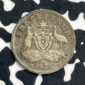 1926 Australia 3 Pence Threepence Lot#C0746 Silver!